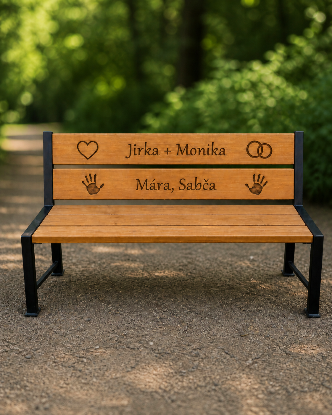 Personalizovaná lavička z masivního dřeva s gravírováním